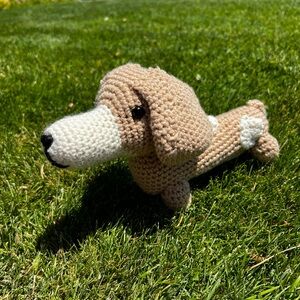 Hand Crocheted Mr. Weenie the Dachshund Stuffed Animal Plushie!